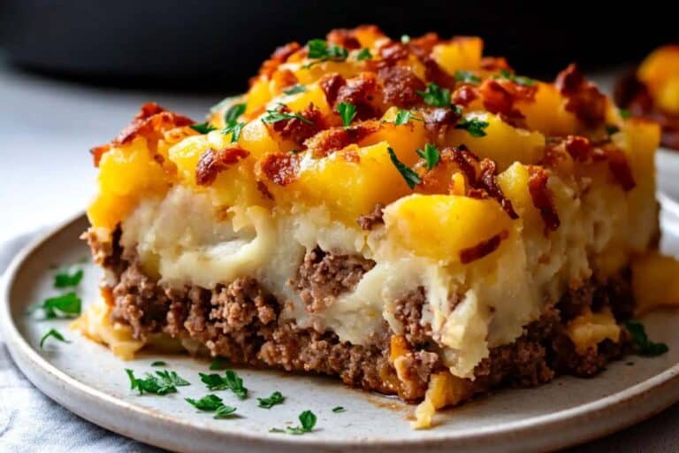 Loaded Potato and Meatloaf Casserole dish