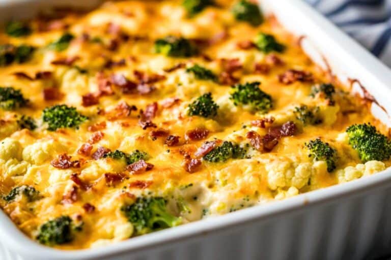 Cheesy Keto Broccoli and Cauliflower Casserole