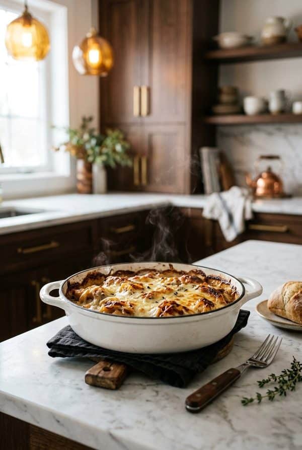 5 Ingredient French Onion Chicken Casserole fresh from the oven