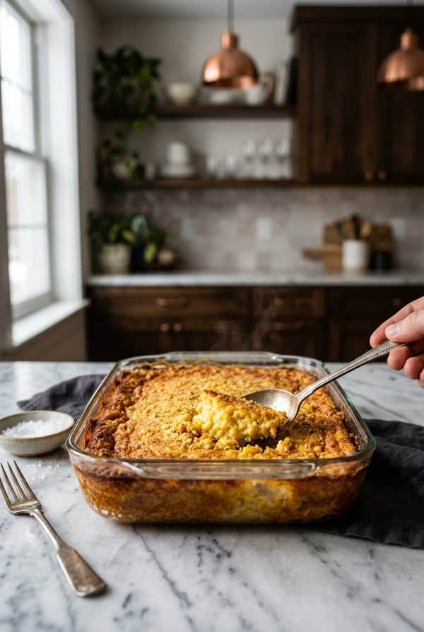 5-Ingredient Jiffy Corn Casserole fresh from the oven