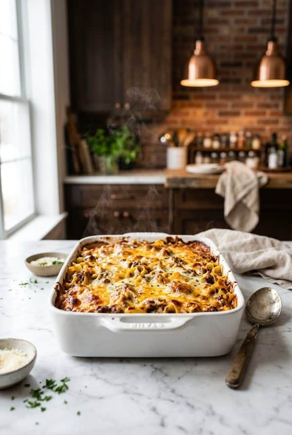 Beef Lombardi Casserole fresh from the oven