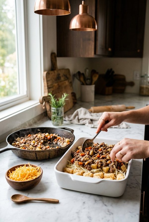 Best Hobo Casserole With Ground Beef being prepared in the kitchen