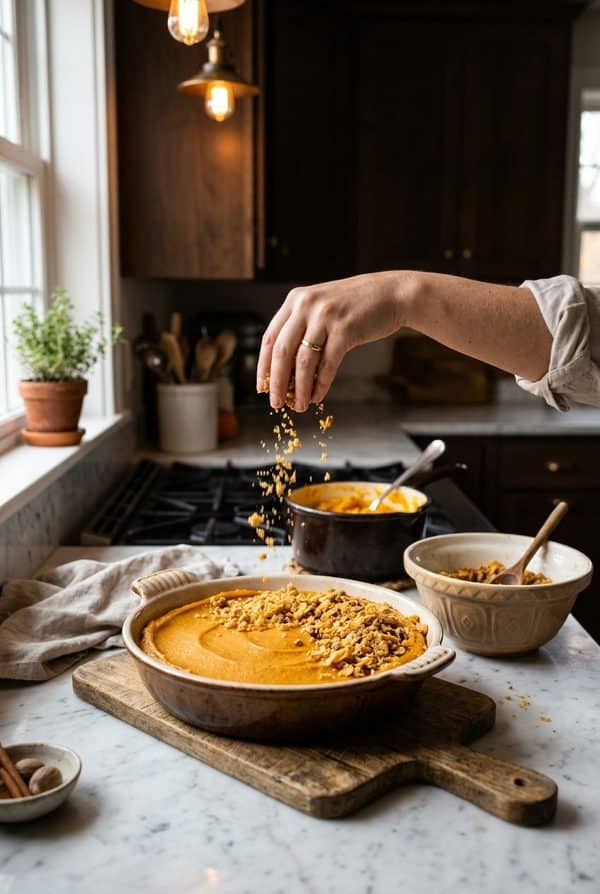 Butternut Squash Casserole being prepared in the kitchen