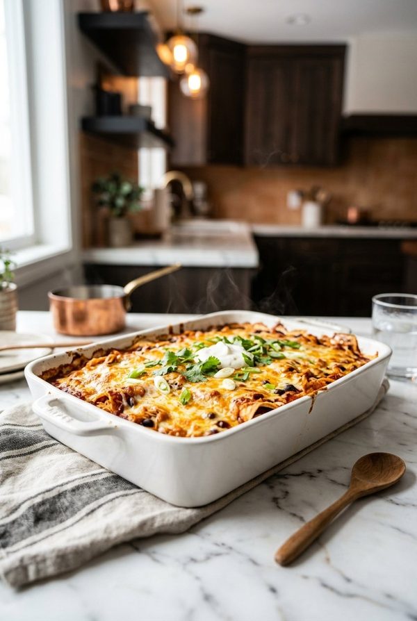 Chicken Enchilada Casserole fresh from the oven