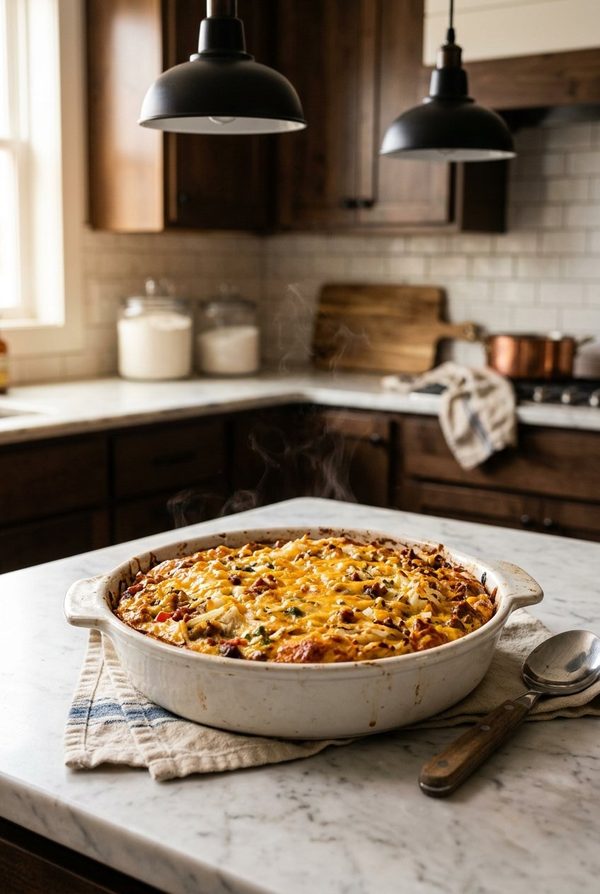 Easy Hashbrown Breakfast Casserole fresh from the oven