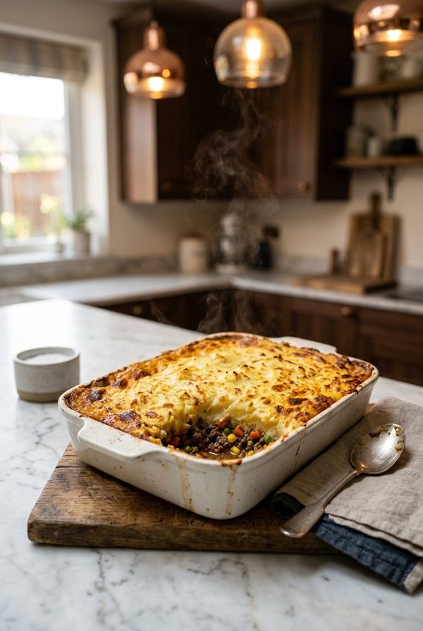 Easy Homemade Shepherds Pie Casserole fresh from the oven