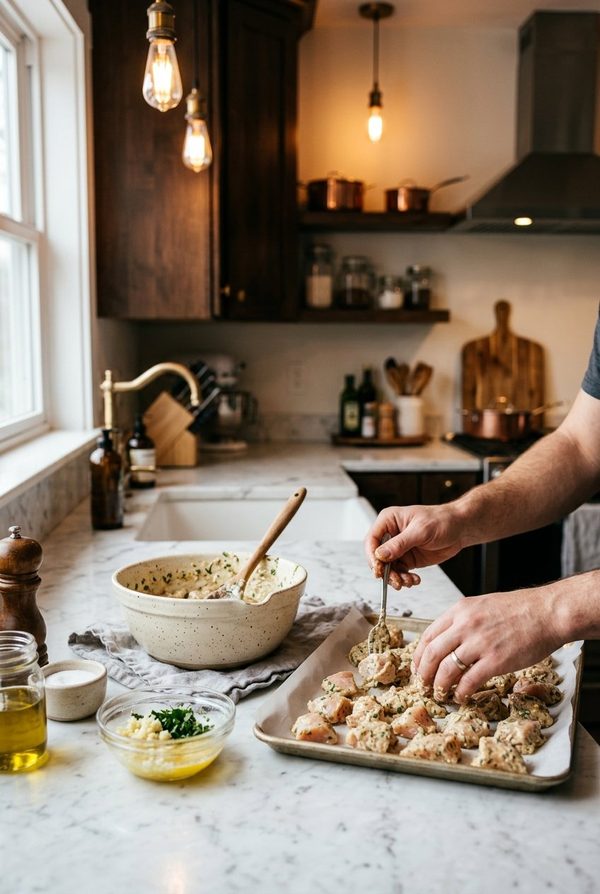 Garlic Butter Chicken Bites being prepared in the kitchen