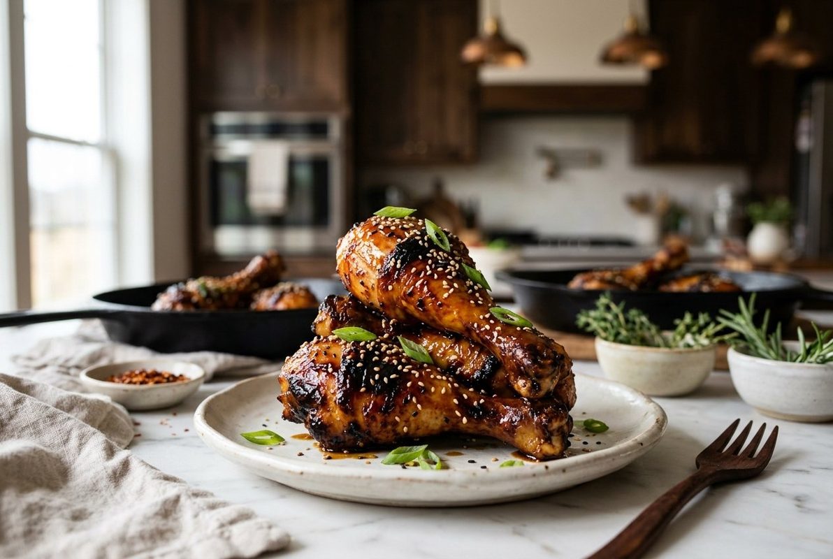 Honey Soy Chicken Drumsticks hero shot with a serving scooped out