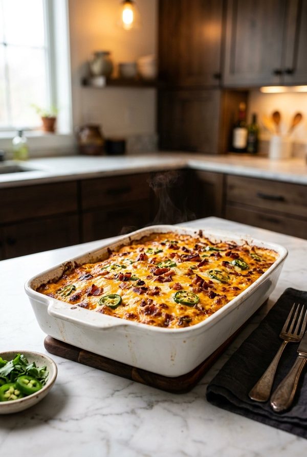 Keto Jalapeno Popper Chicken Casserole fresh from the oven