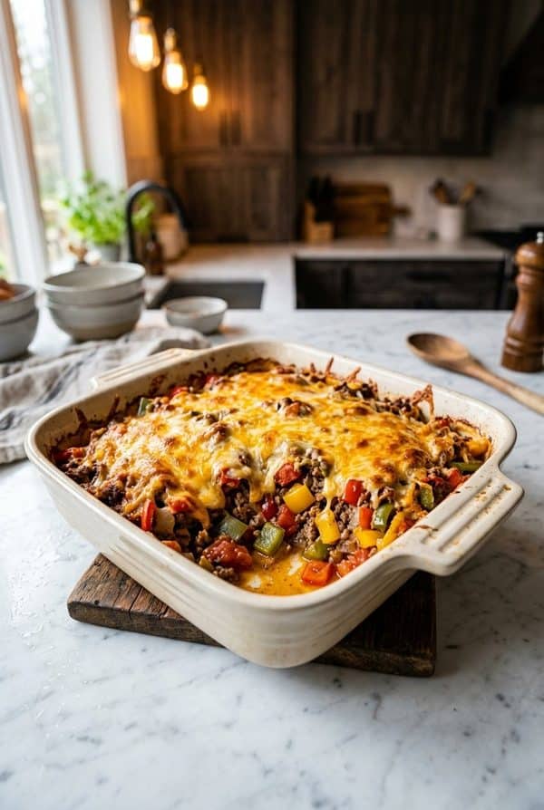 Keto Stuffed Bell Pepper Casserole fresh from the oven