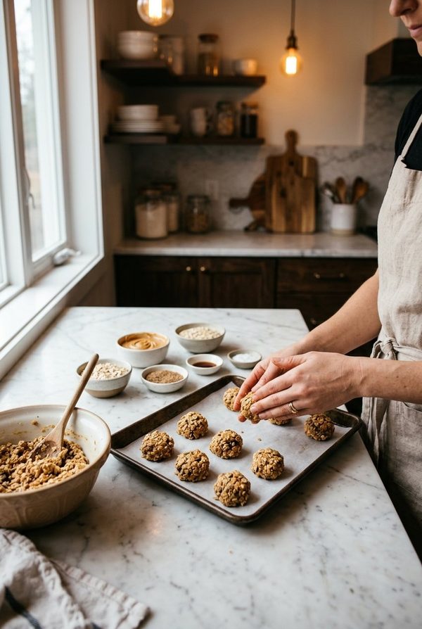 No Bake Peanut Butter Cookies Without Sugar being prepared in the kitchen