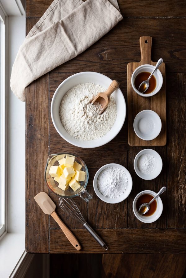 Panera Shortbread Cookie ingredients laid out on black marble countertop