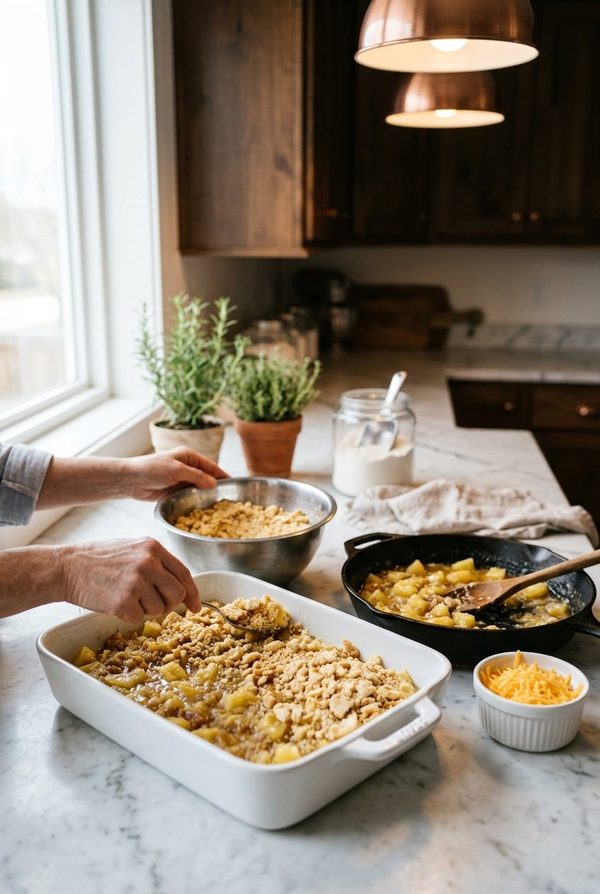 Pineapple Casserole being prepared in the kitchen