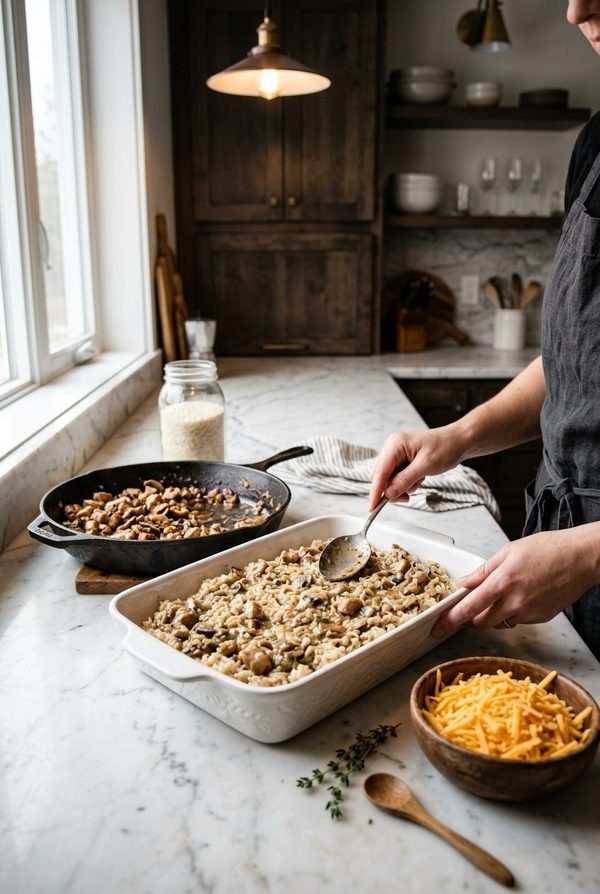 Pork Chop Casserole With Rice being prepared in the kitchen