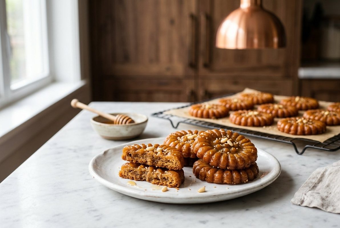 Yakgwa Korean Honey Cookies hero shot with a serving scooped out